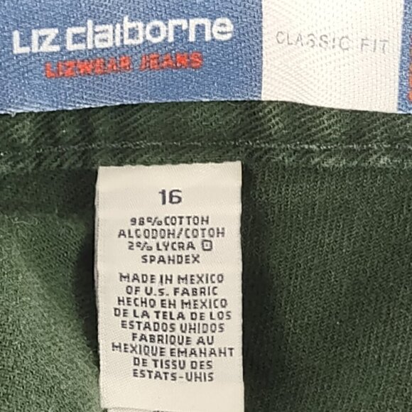 Liz Claiborne Womens Green Classic Fit Five Pocket Lizwear Cotton Jeans Size 16 - Picture 9 of 10
